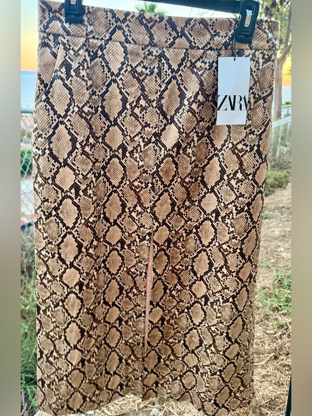 Zara Beige and Black Snake-Print Maxi Skirt